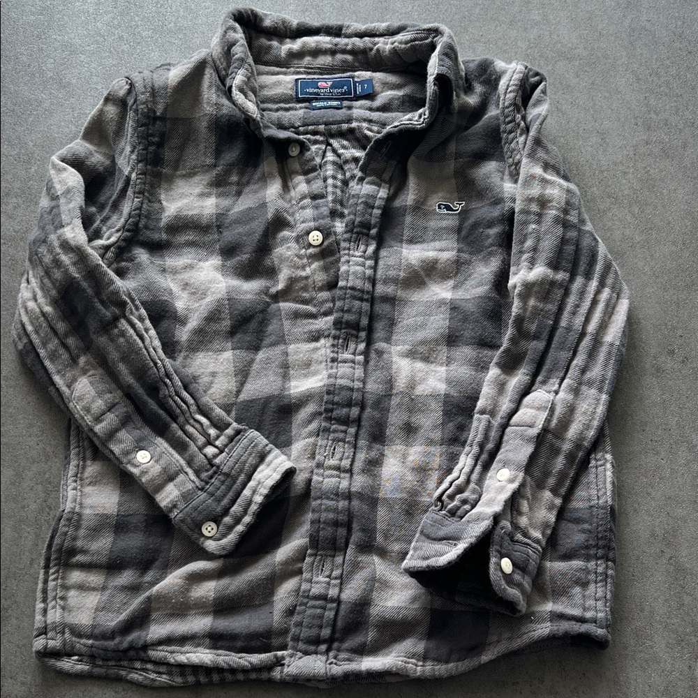 Vineyard Vines Kids Black and Gray Plaid Button Down Shirt